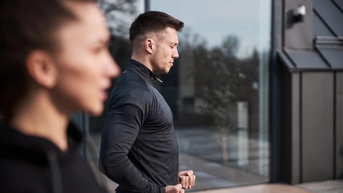 Man practicing breathing methods
