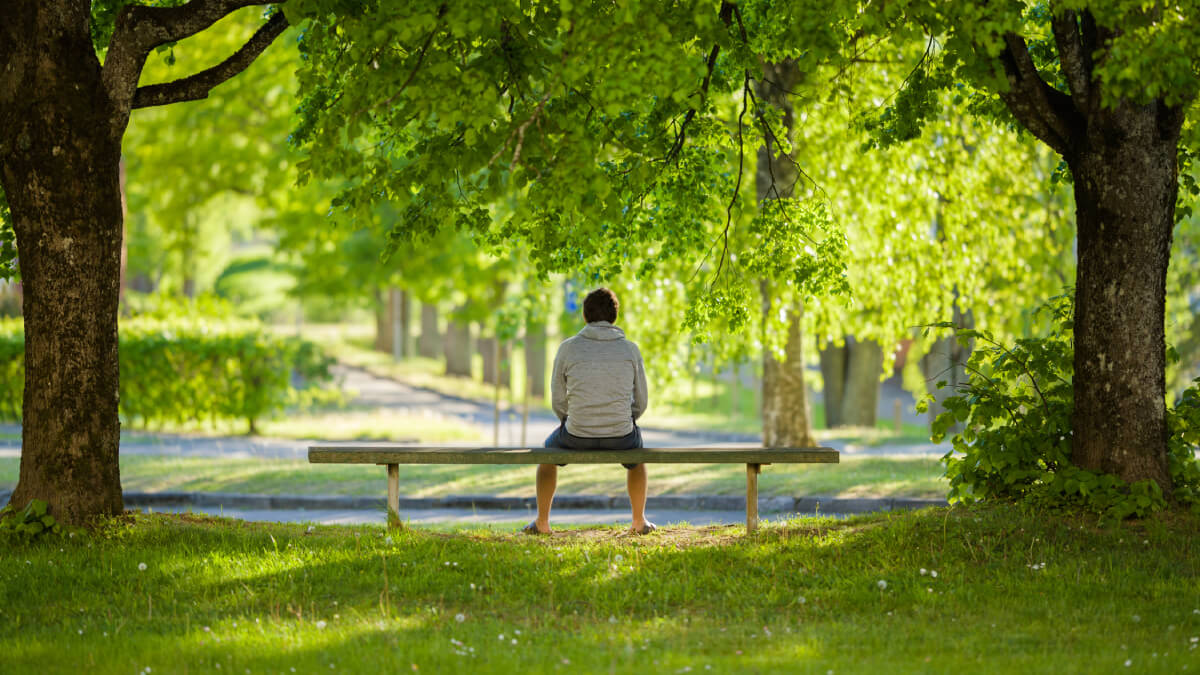 Man sitting beneath trees